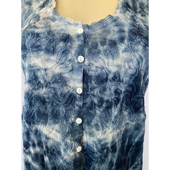 Johnny Was Tunic Dress Blue Tie Dye Eyelet Embroidery Sleeveless Button … - Picture 5 of 8